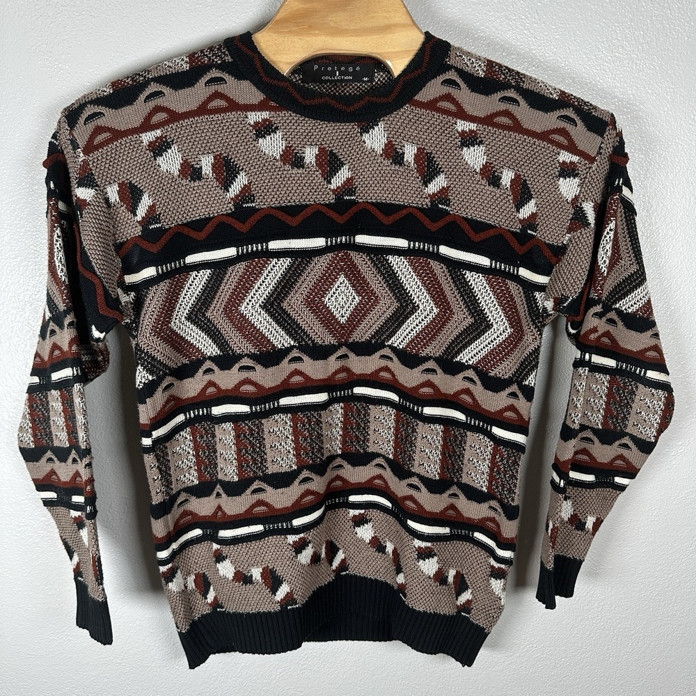 Vintage 90s Protege Collection 3D Textured Knit Sweater Medium Coogi Style USA